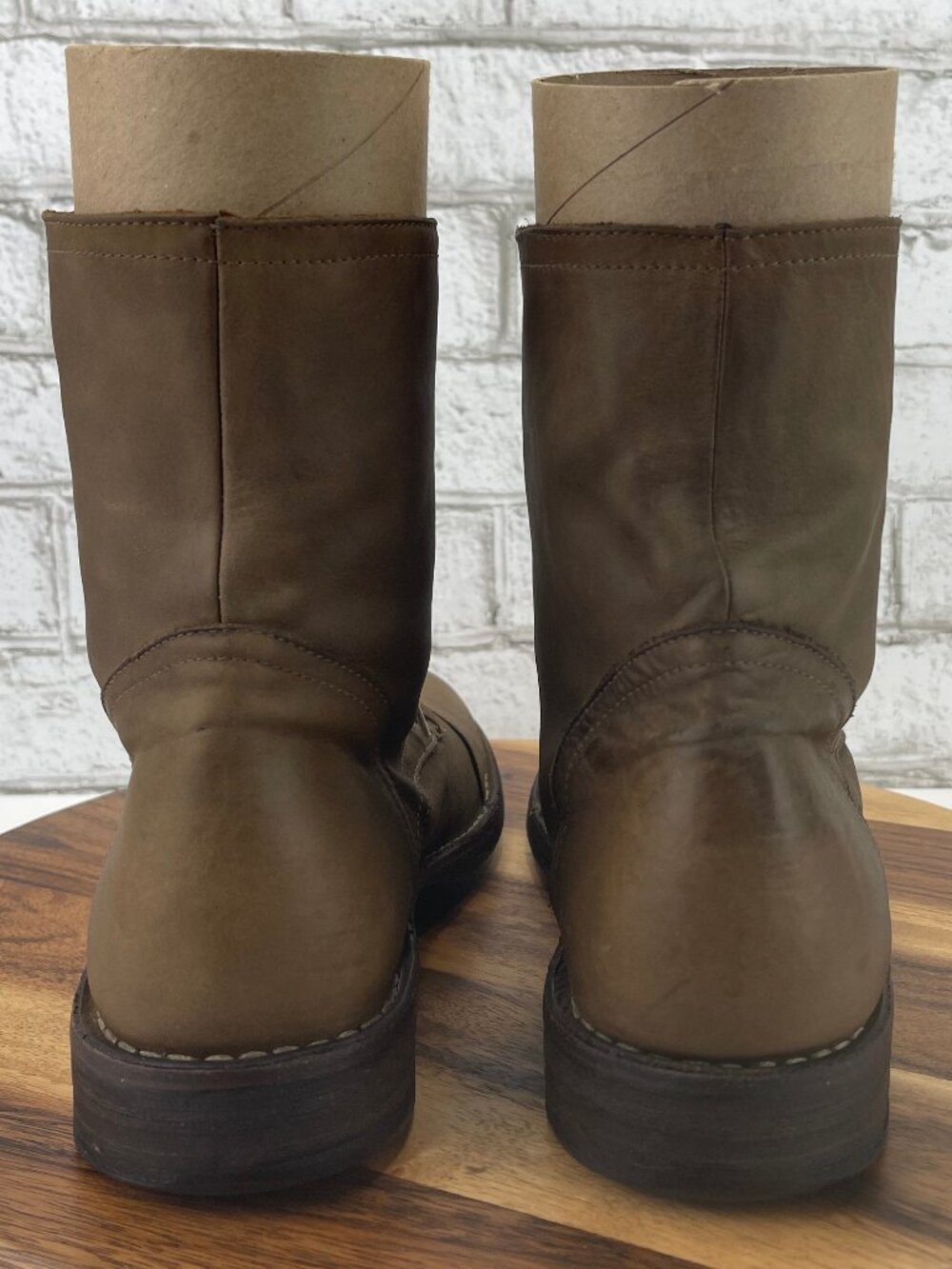 Florentini + Baker Mens Sz. 10 Light Brown Leather Cap Toe Lace Up Boots Italy - Picture 4 of 16